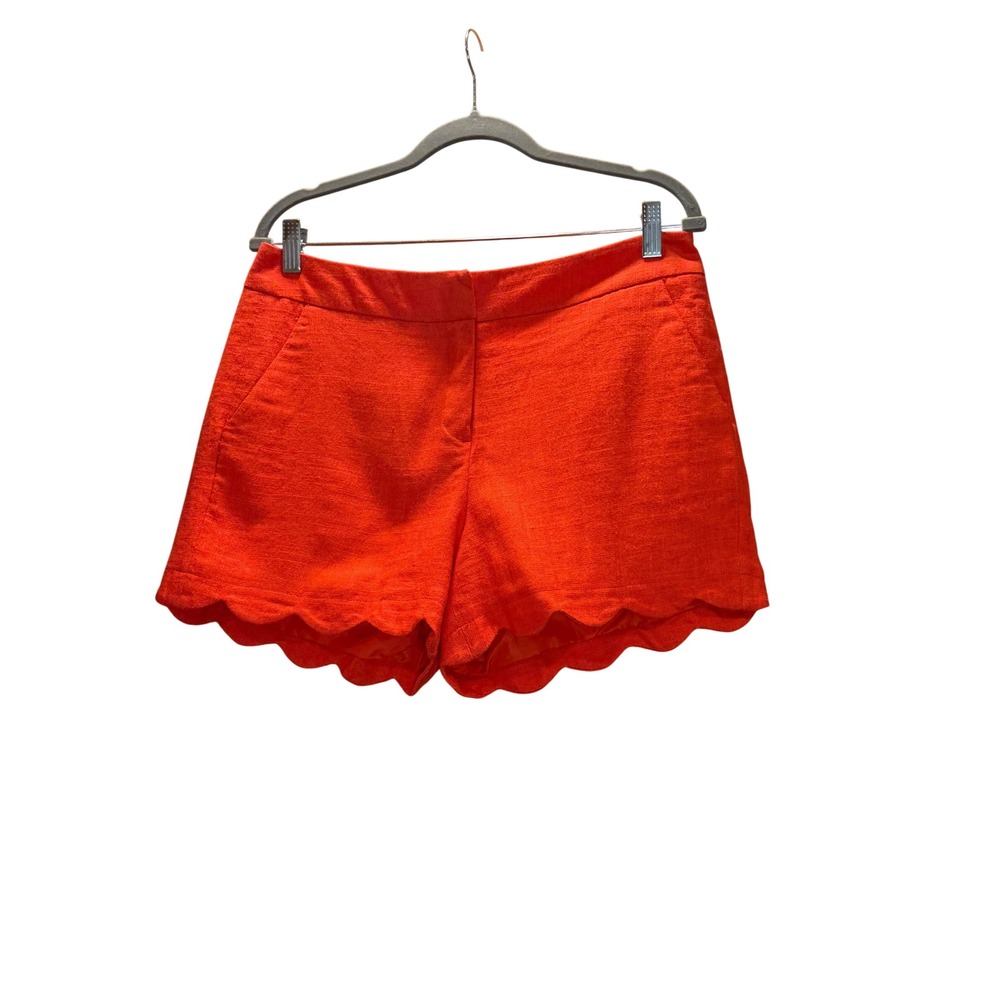 Alice Collection Orange Scallop Hem Linen Blend Shorts Size 8 High Waist Pocket